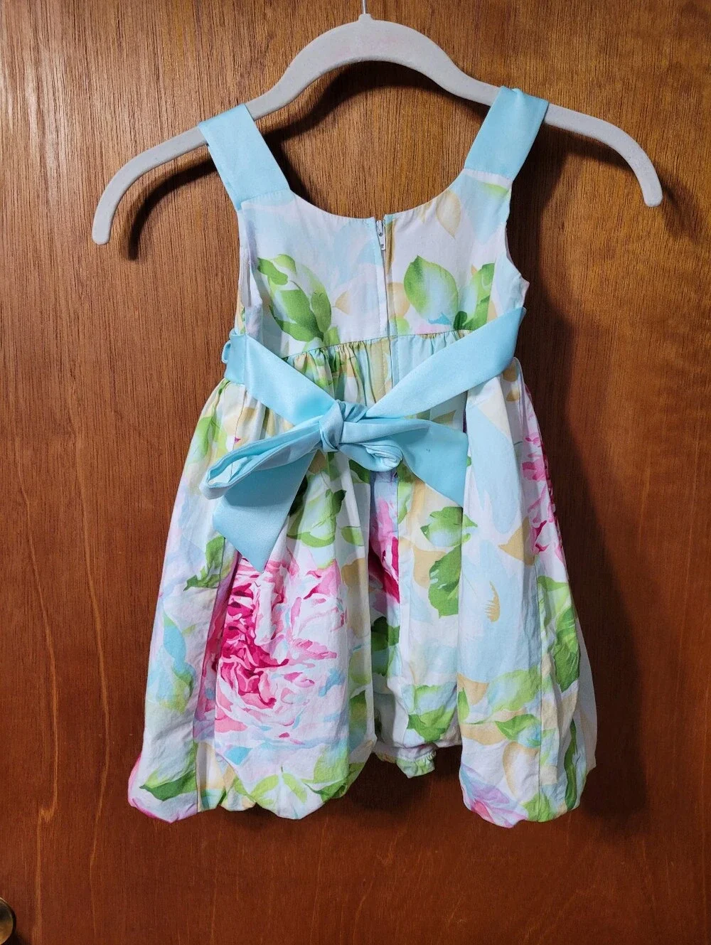 Bonnie Jean Girls Size 3T Floral Dress With Satin Straps Waist Tie (0967)